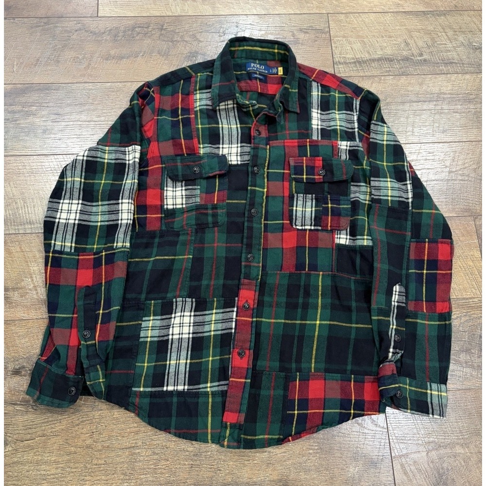 Polo Ralph Lauren Patchwork Plaid Flannel Long Sleeve Button Up Shirt Large